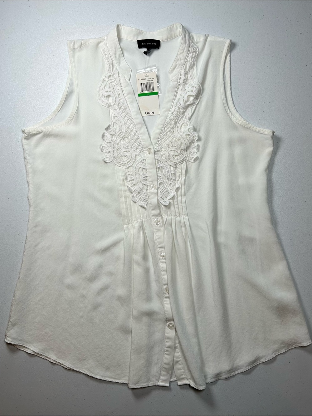 Spense White Lace Boho Crochet Tank Top Blouse NWT L